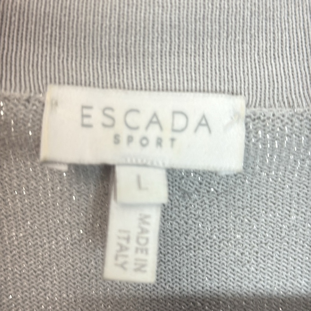 Escada Silver Shimmer Open Front Knit Cardigan Long Sleeve Luxury - Picture 2 of 12